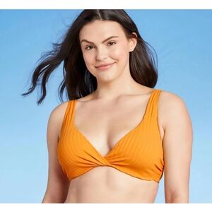 New Womens Shade & Shore Bikini Twist Top 38D Yellow Underwire Lightly Lined